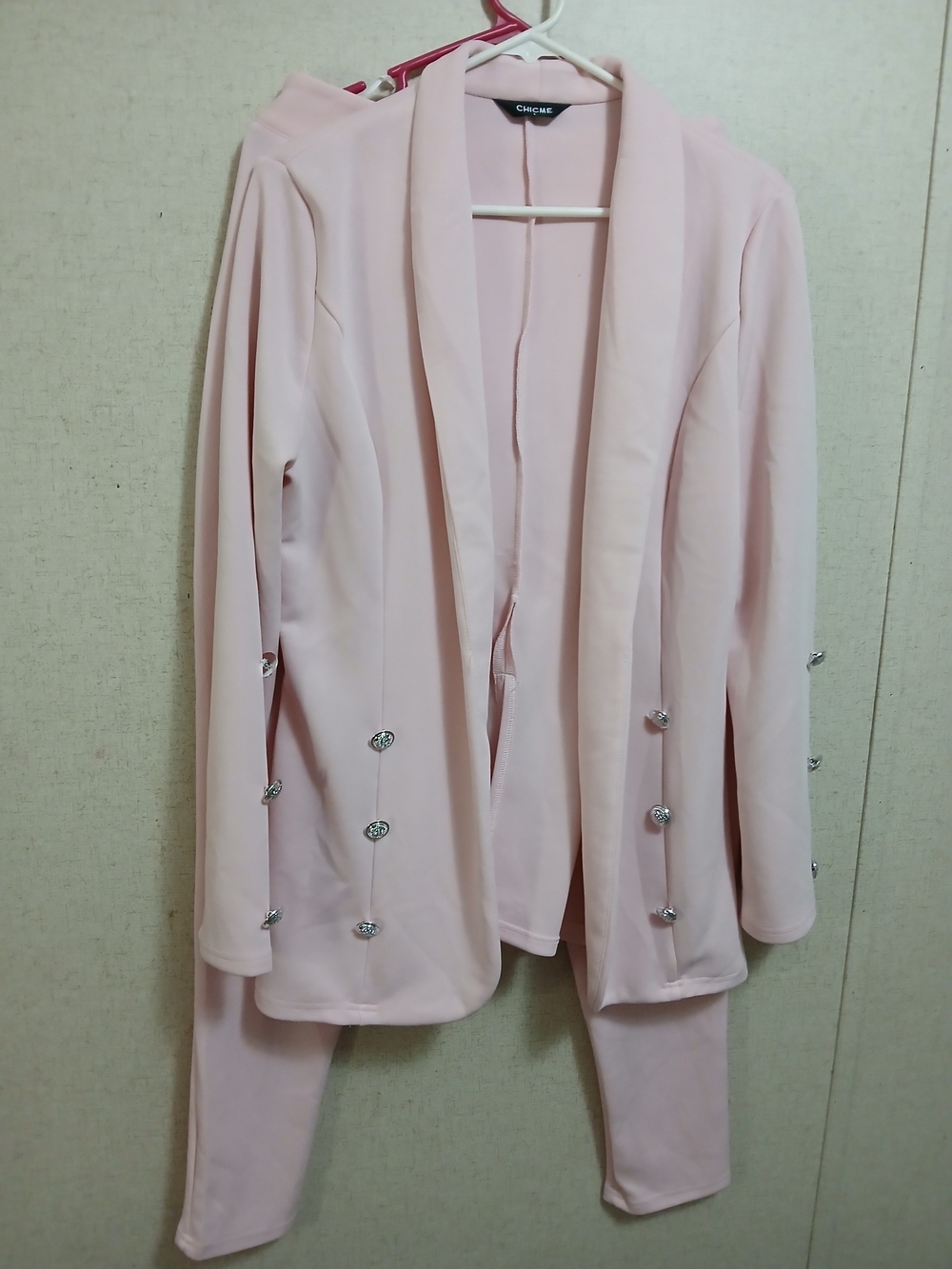 Chicme Blush Pink Longline Blazer with Embellished Buttons And Pants